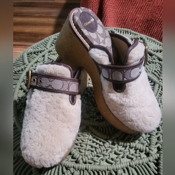 Coach Dylan Shearling Buckle Platform Clogs Hippie  Size 7B Retail Price $225 - Picture 1 of 6